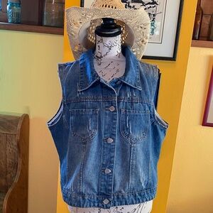 Distressed Cropped Denim Vest